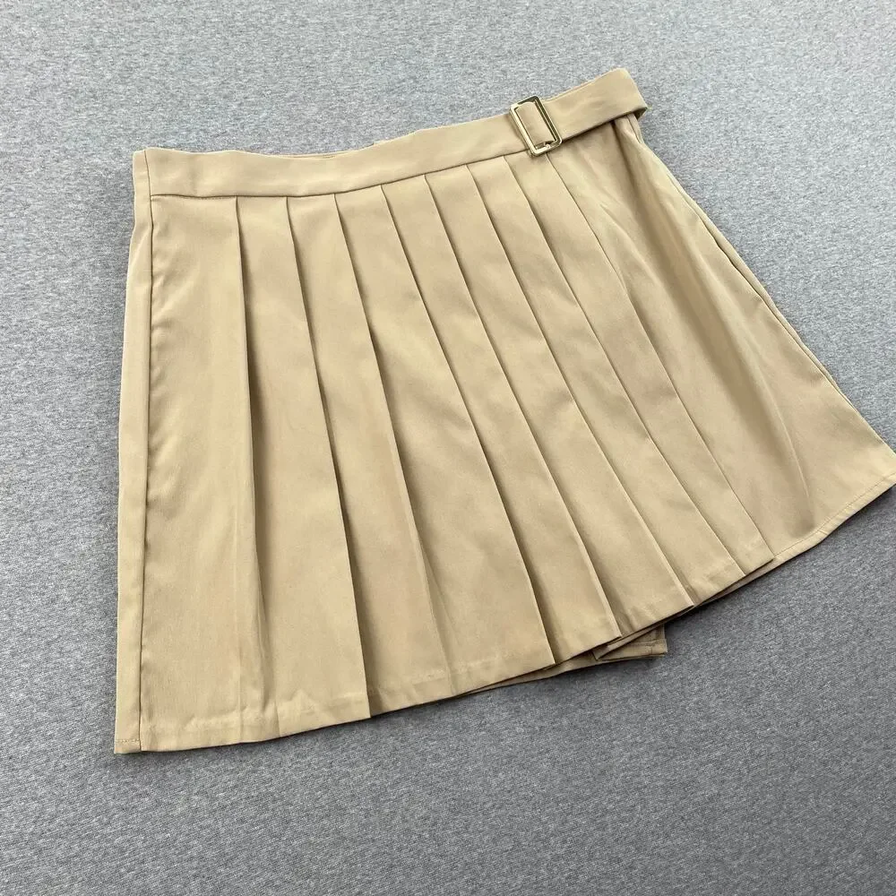 19 Cooper Pleated Skirt Skort XL Khaki Tan Woven Mini Belted Preppy Schoolgirl